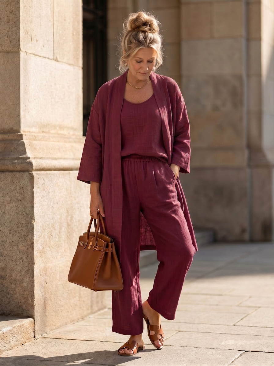 Yael | Three Piece Relaxed Top Pant Set - Plus size model