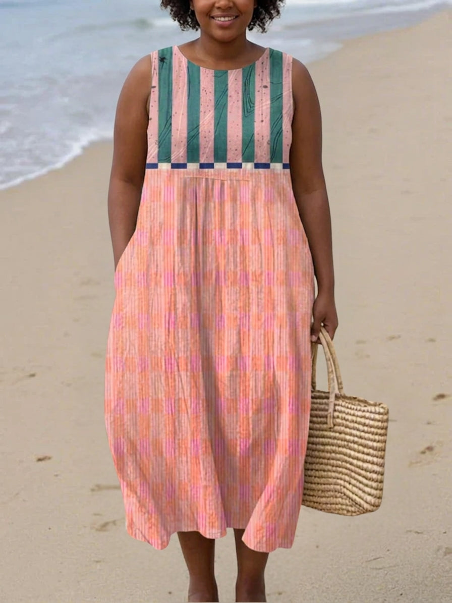 Lily™ Striped Pastel Midi Dress - Plus size model