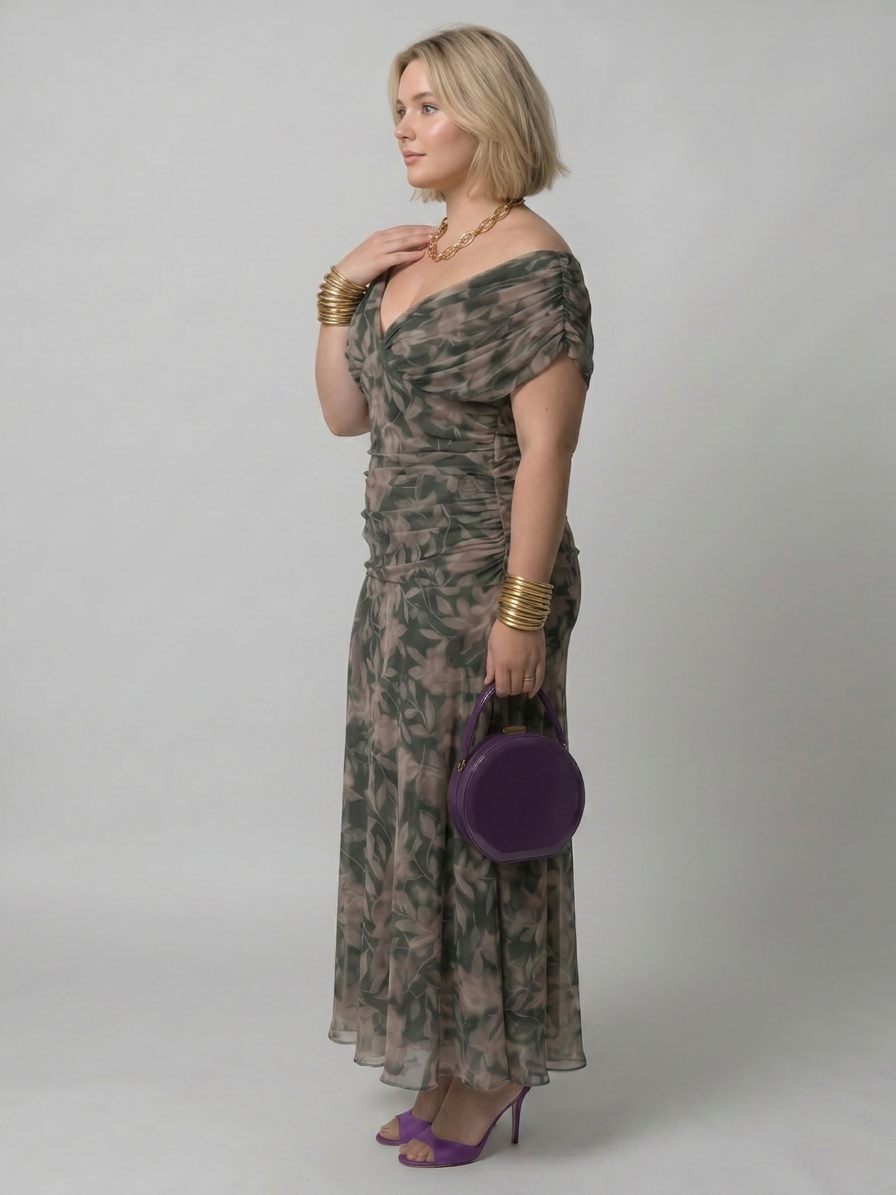 Calen | Off Shoulder Flow Midi Dress - Plus size model