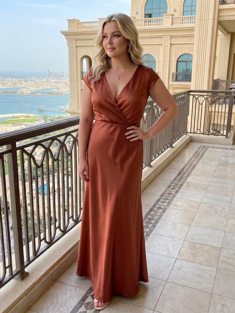 Samouse | Cap Sleeve Wrap Bodice Maxi Dress - Plus size model