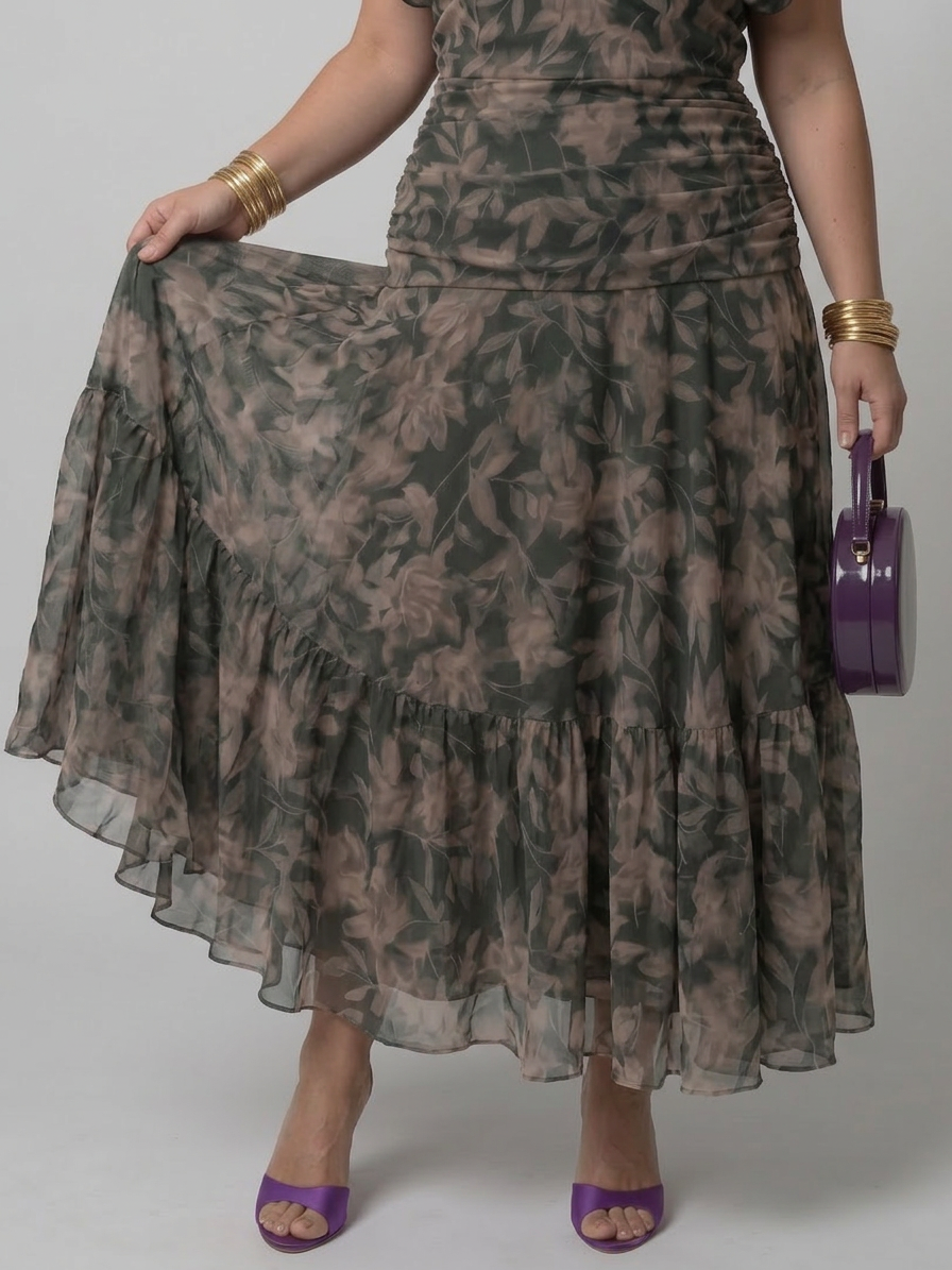 Calen | Off Shoulder Flow Midi Dress - Plus size model