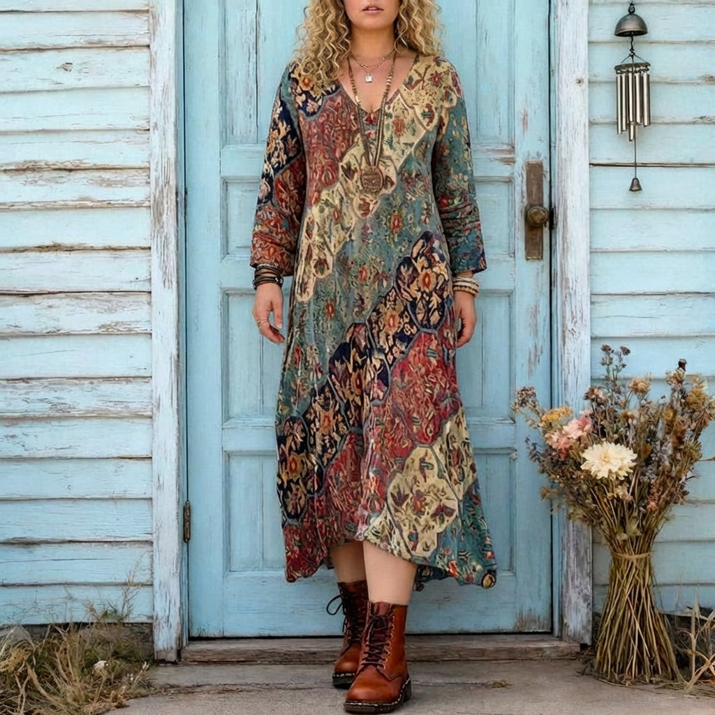 Elizabeth | Vintage-Inspired Long Sleeve Casual Dress - Plus size model