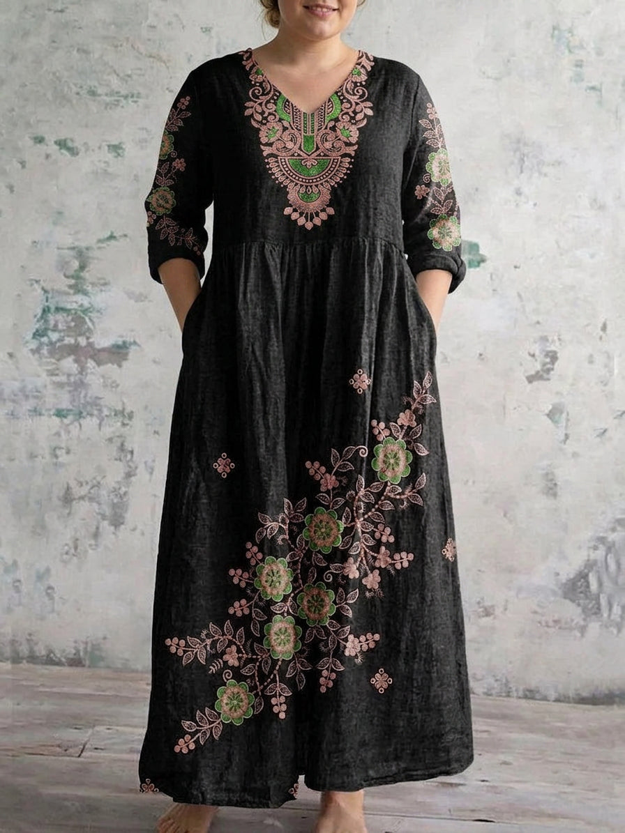 Amarisse | Midnight Embroidery Maxi Dress - Plus size model