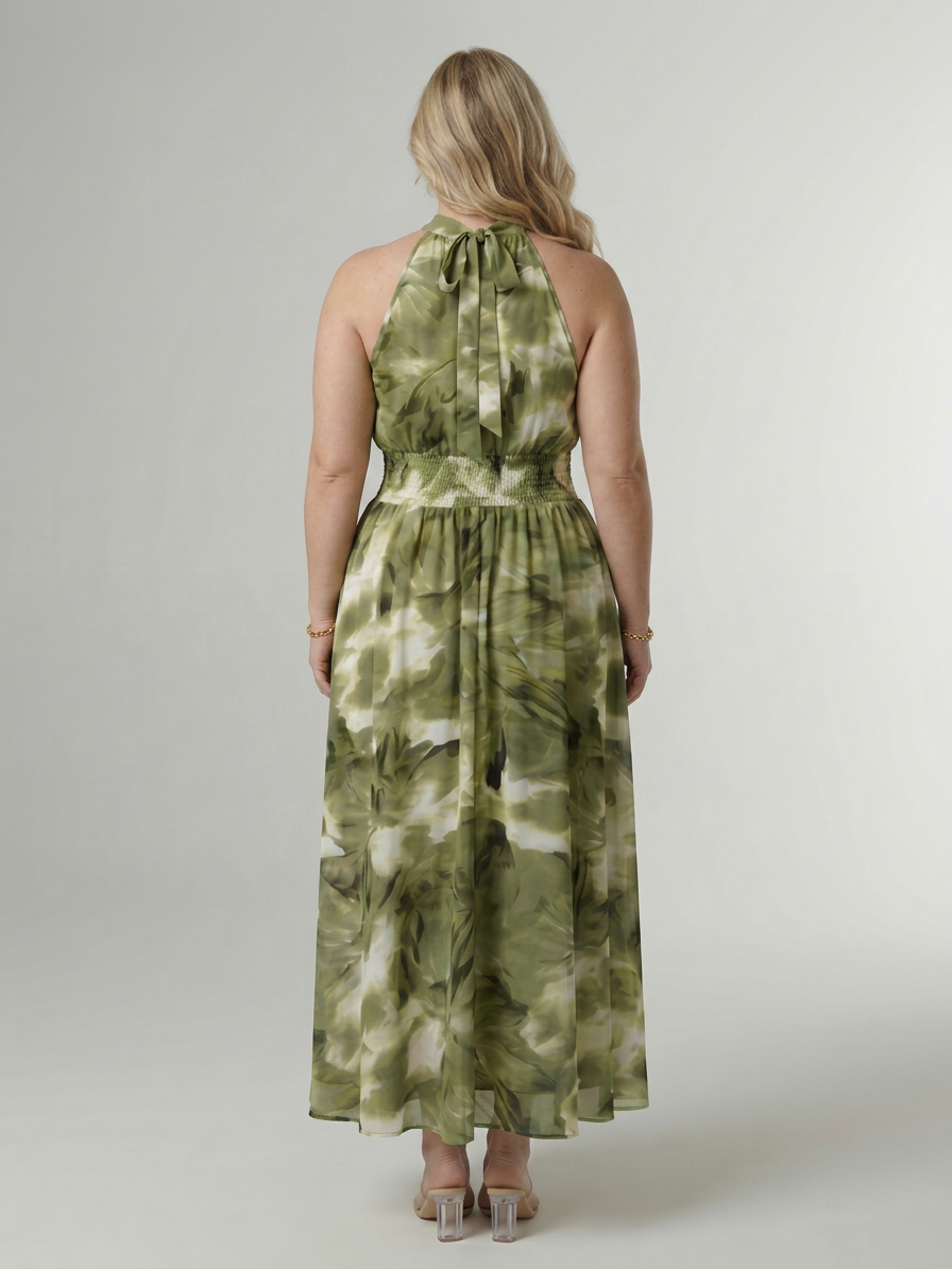 Sylin | Gathered Halter Midi Dress - Plus size model