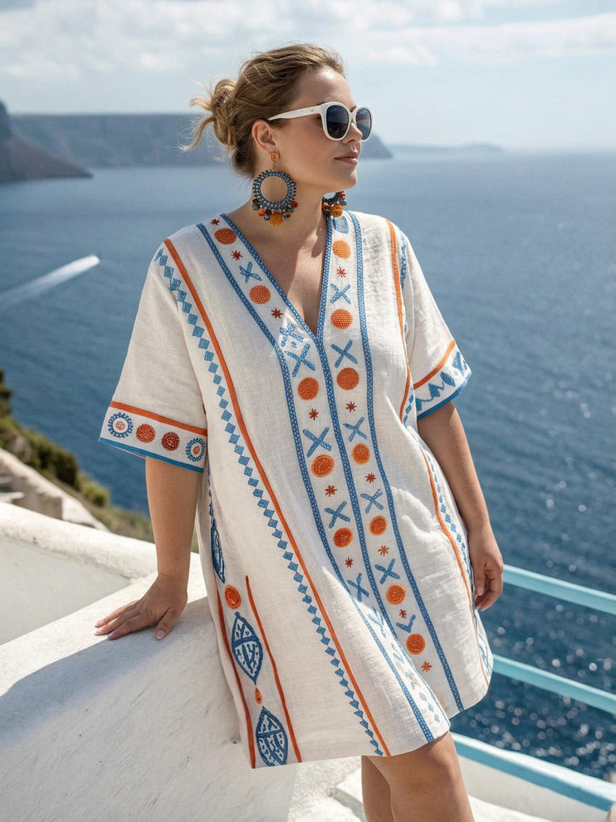 Ocevara | Coastal Embroidered Mini Dress - Plus size model