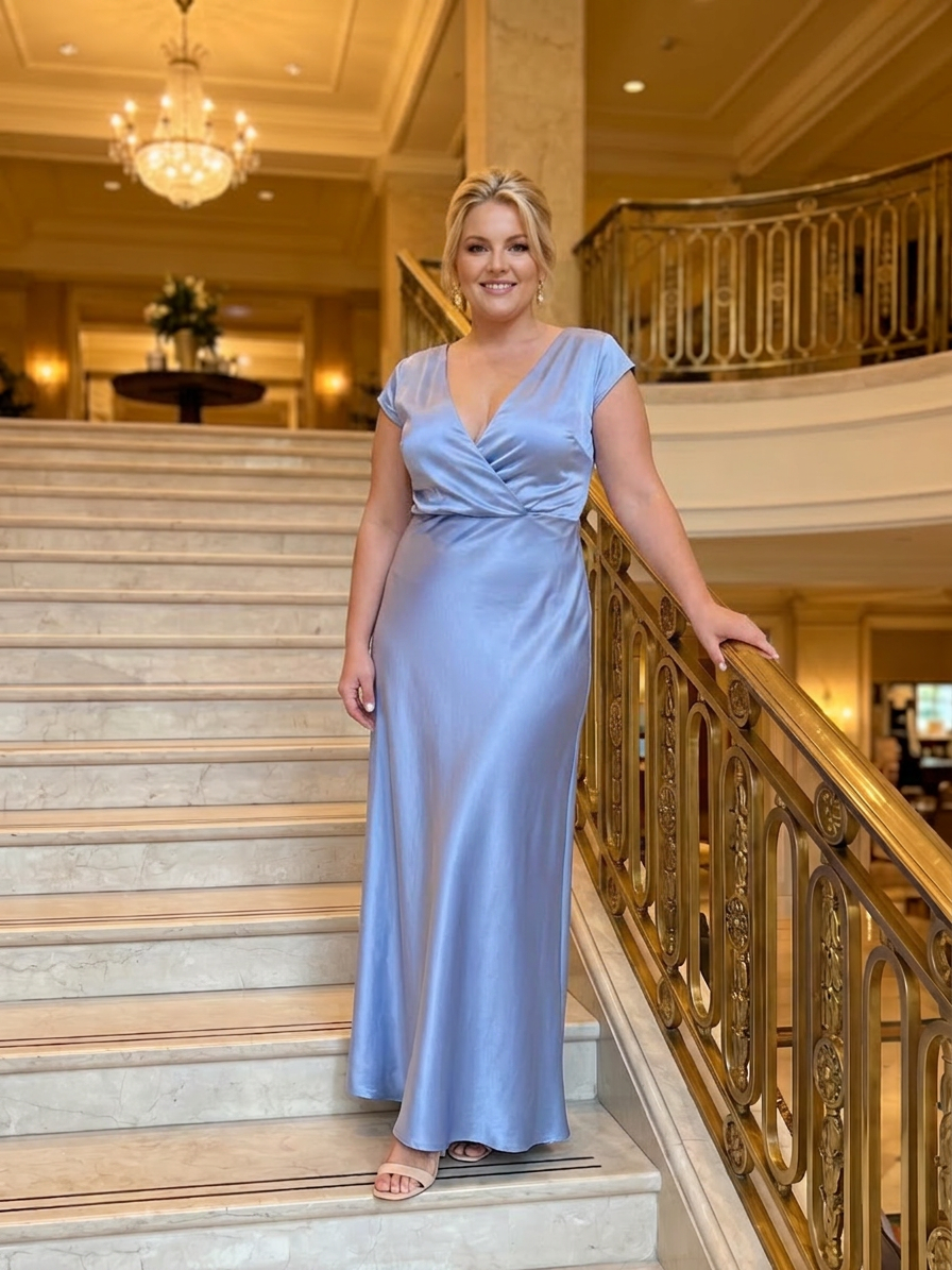 Samouse | Cap Sleeve Wrap Bodice Maxi Dress - Plus size model