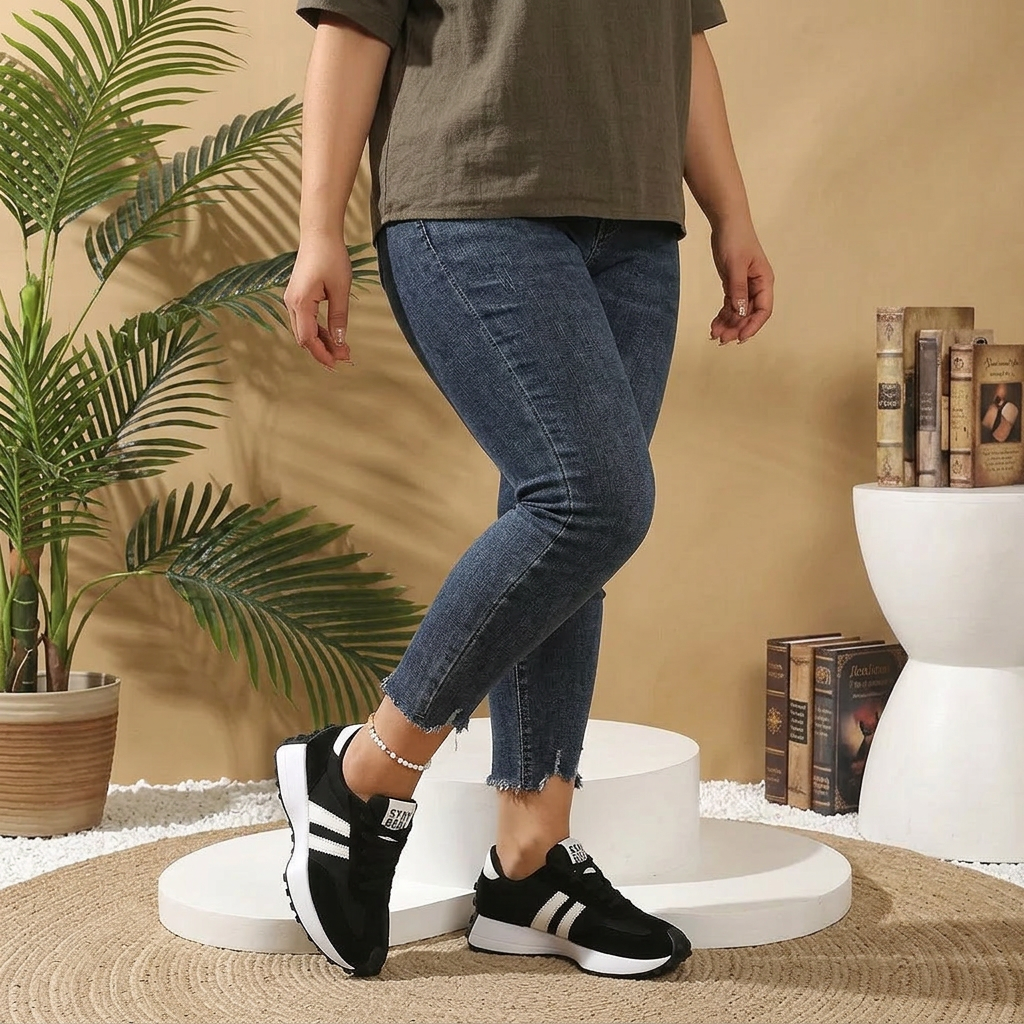 Women's Lace-Up Retro Low-Top Sneakers - Plus size model