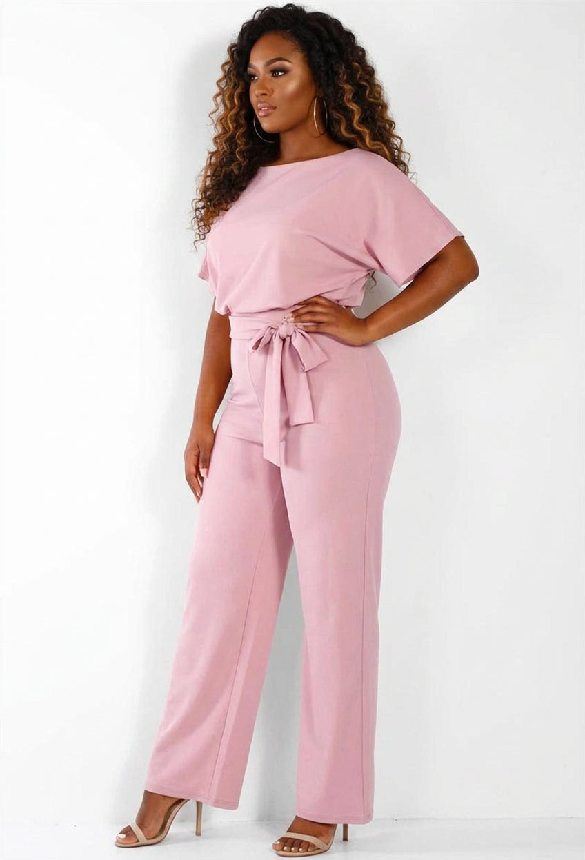 Briana - Summer Button-Lace Short-Sleeve Jumpsuit - Plus size model