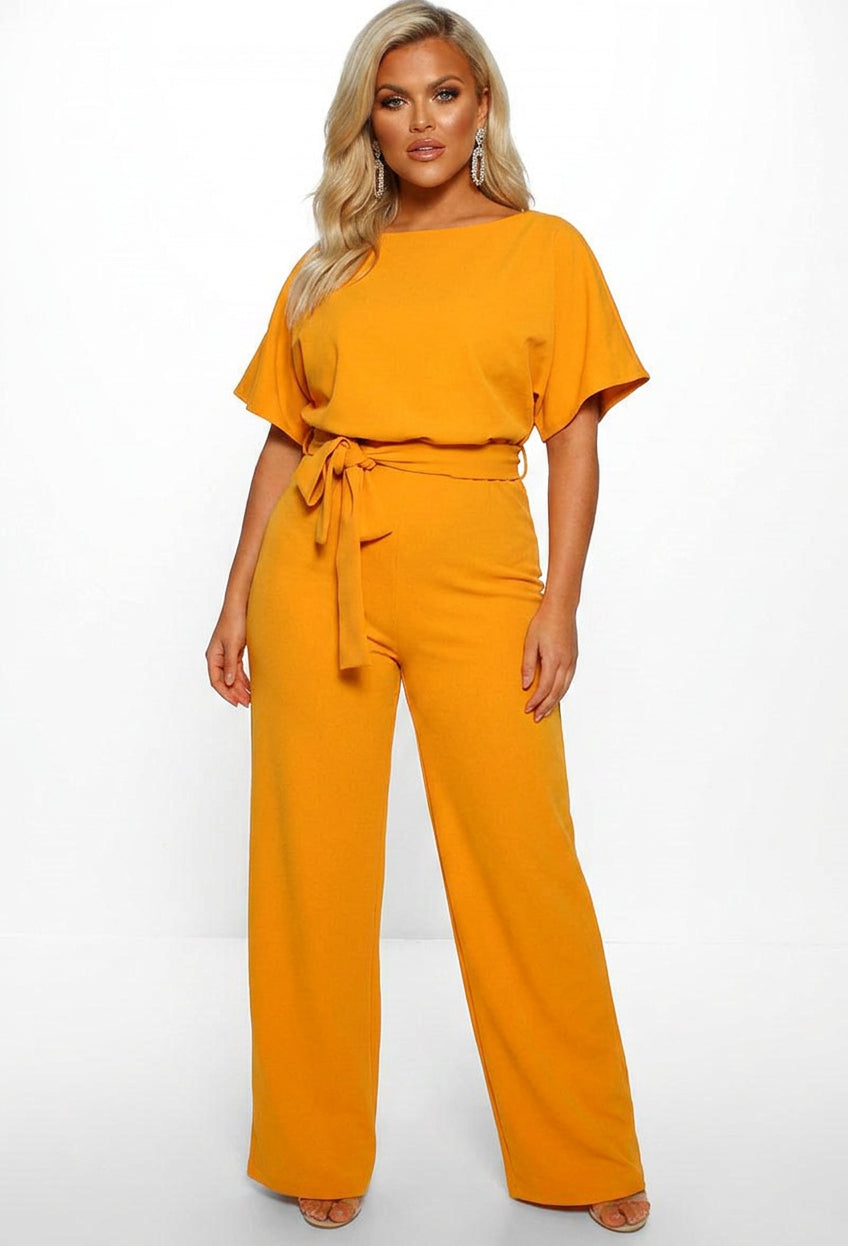 Briana - Summer Button-Lace Short-Sleeve Jumpsuit - Plus size model
