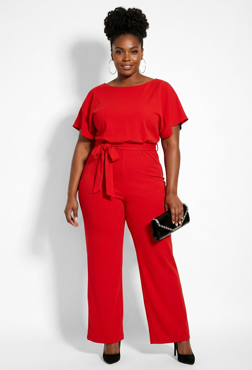 Briana - Summer Button-Lace Short-Sleeve Jumpsuit - Plus size model