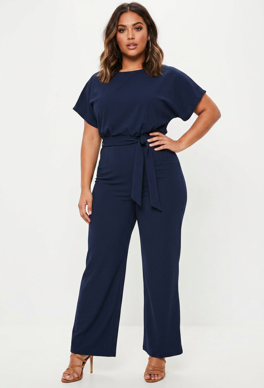 Briana - Summer Button-Lace Short-Sleeve Jumpsuit - Plus size model