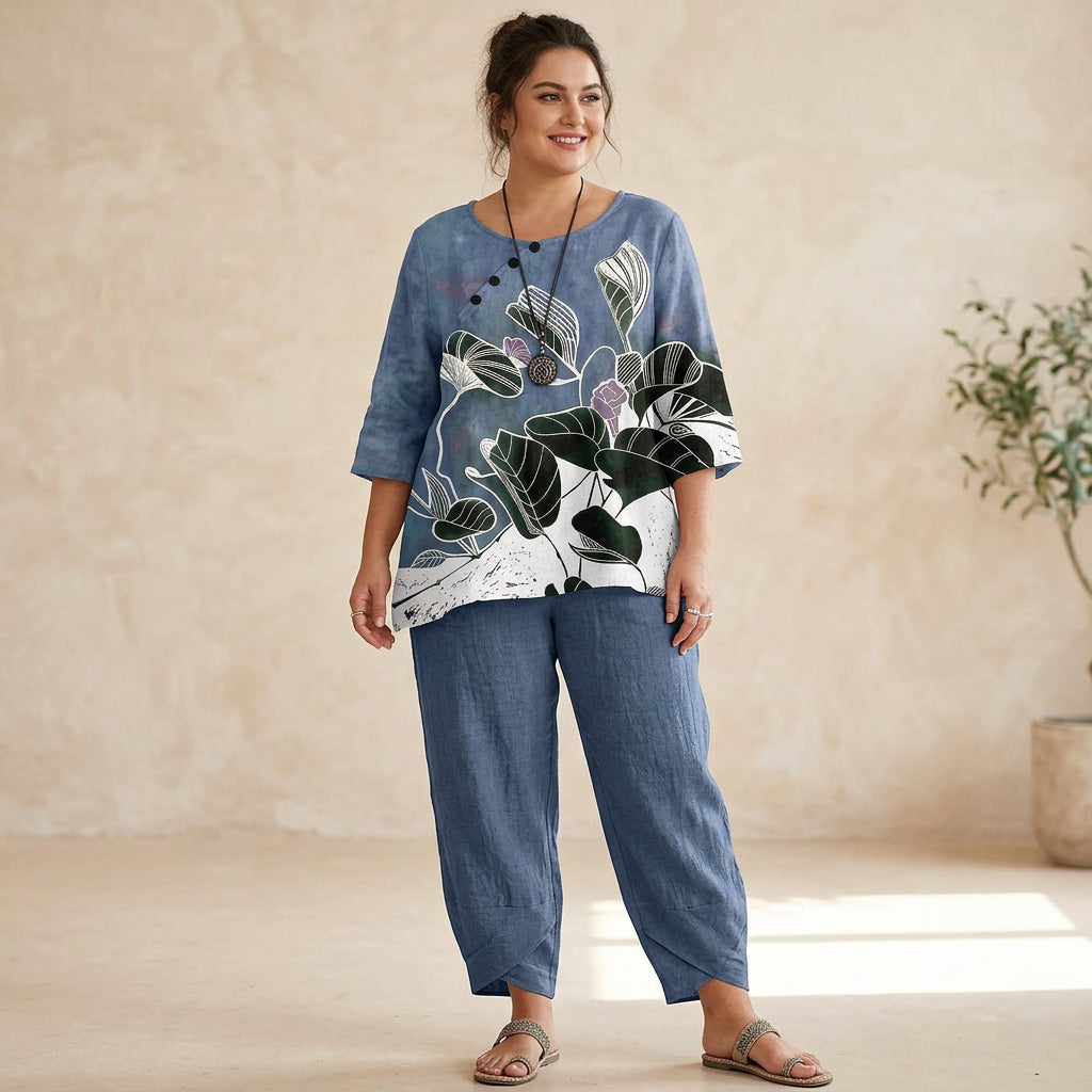 Evelyn Printed Set: Effortless Everyday Comfort - Plus size model