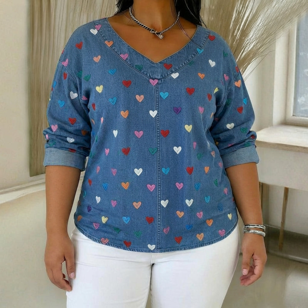 Vintage Heart Print Blouse - Plus size model