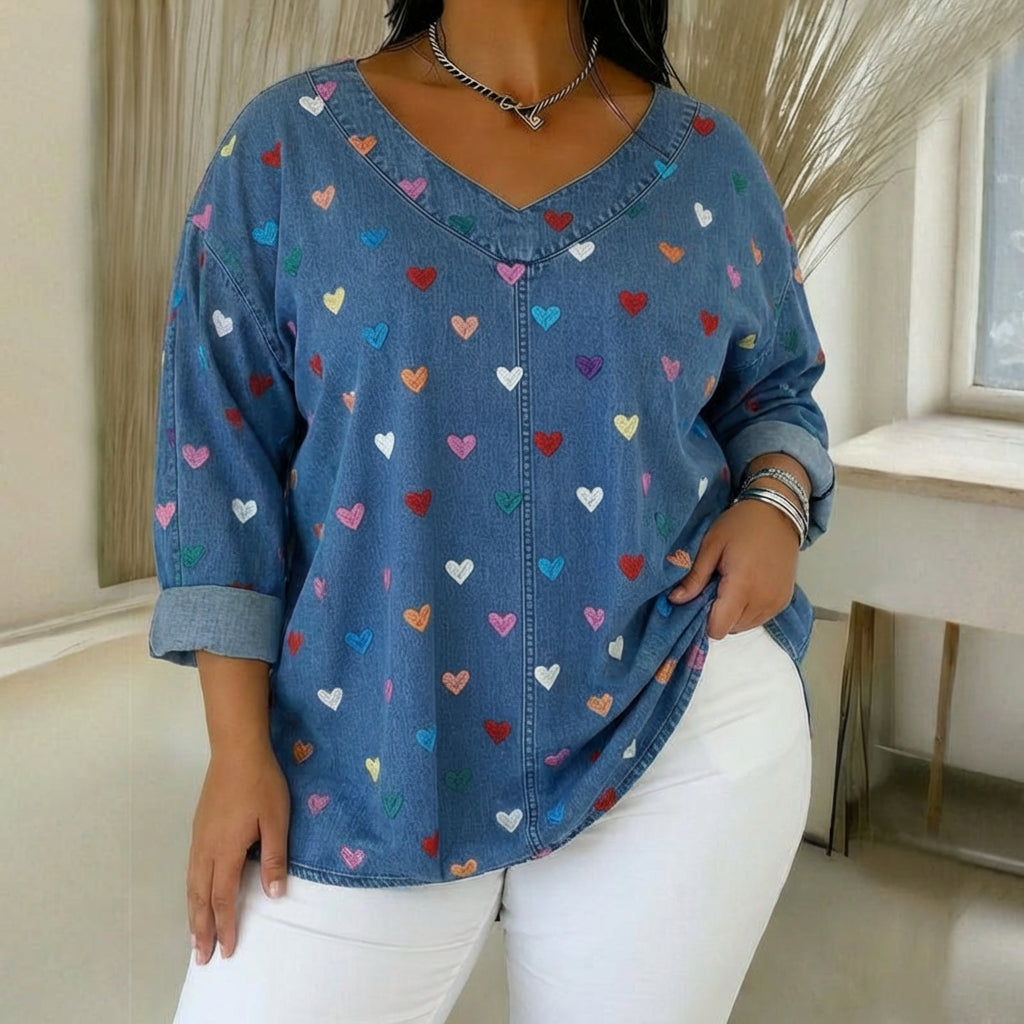 Vintage Heart Print Blouse - Plus size model