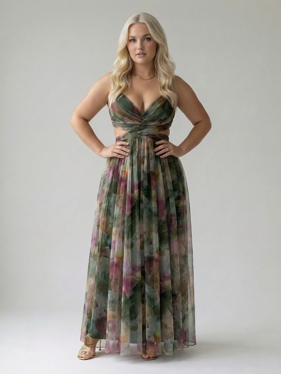 Giselle | Enchanted maxi dress with floral pattern - Plus size model
