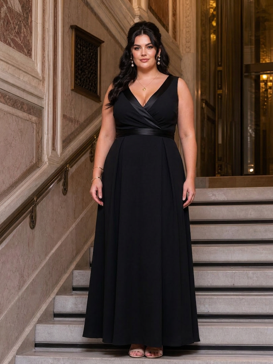 Samouse | Cap Sleeve Wrap Bodice Maxi Dress - Plus size model