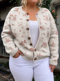 Evanthea | Vintage Floral Knit Cardigan Sweater - Plus size model