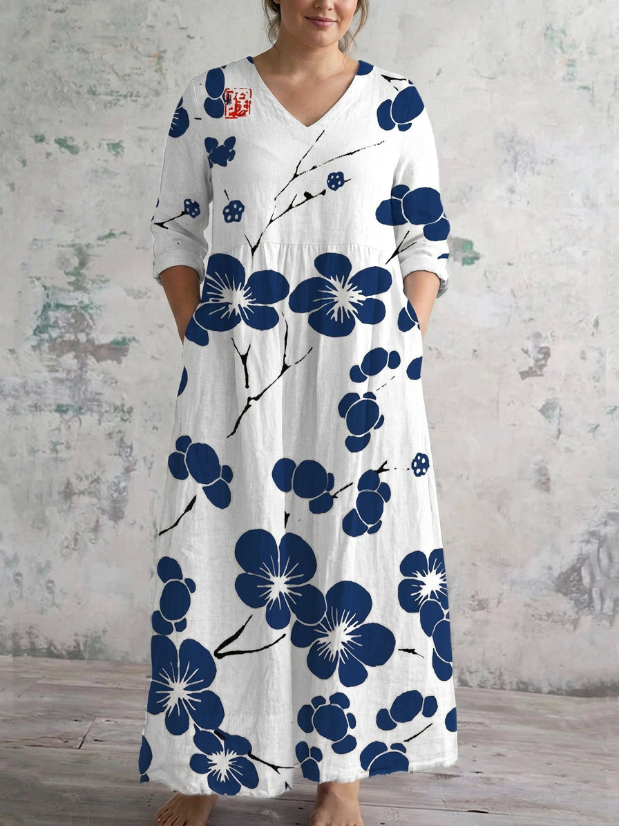 Aozora | Indigo Blossom Maxi Dress - Plus size model