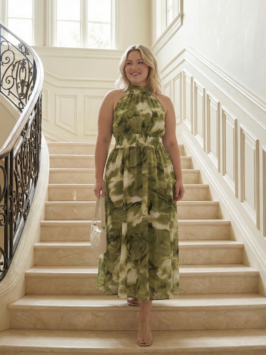 Sylin | Gathered Halter Midi Dress - Plus size model