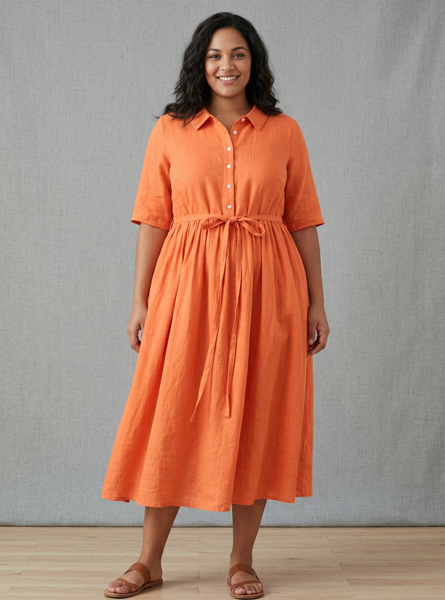Coraline | Sunset Linen Dress - Plus size model