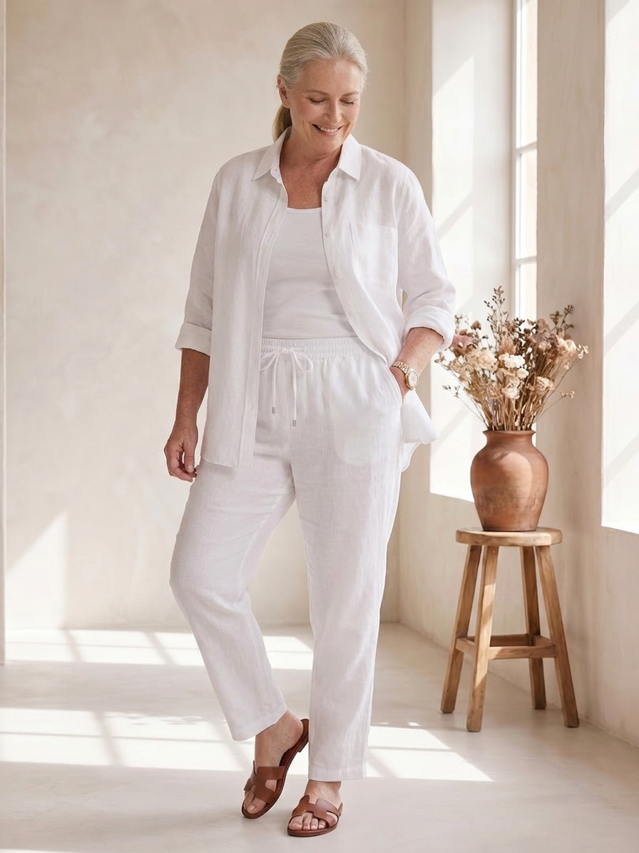 Noor | Long Sleeve Shirt Tapered Pants Set - Plus size model