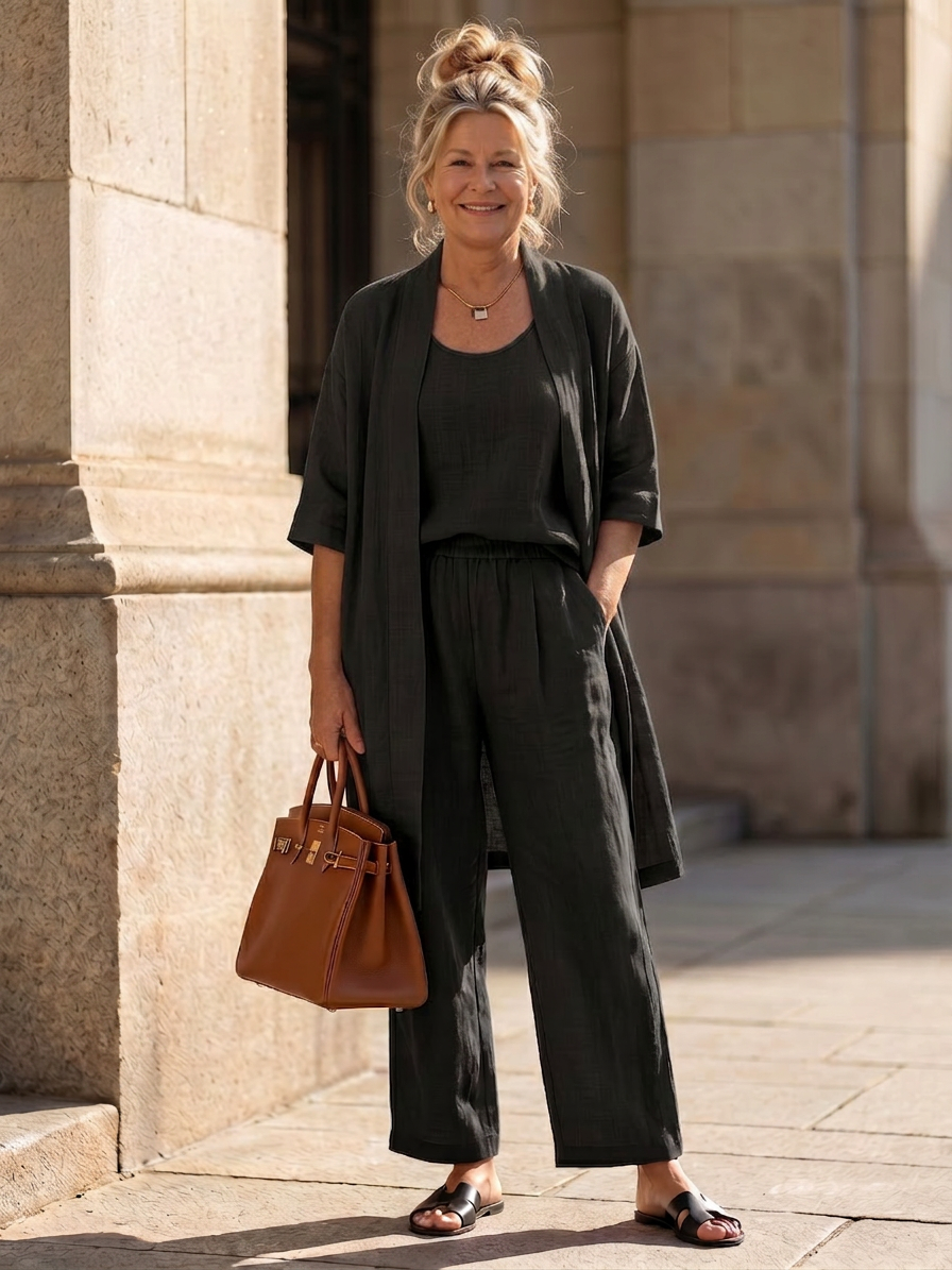 Yael | Three Piece Relaxed Top Pant Set - Plus size model