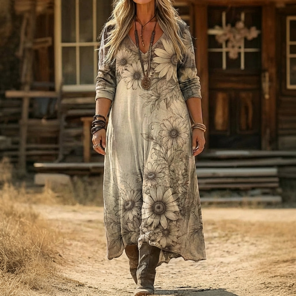 Madison | Vintage-Inspired Long Sleeve Casual Dress - Plus size model