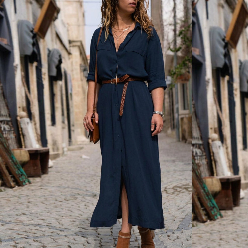 Vivienne Long Sleeve Belted Dress: Elegant Feminine Silhouette - Plus size model