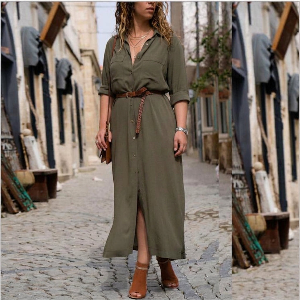 Vivienne Long Sleeve Belted Dress: Elegant Feminine Silhouette - Plus size model