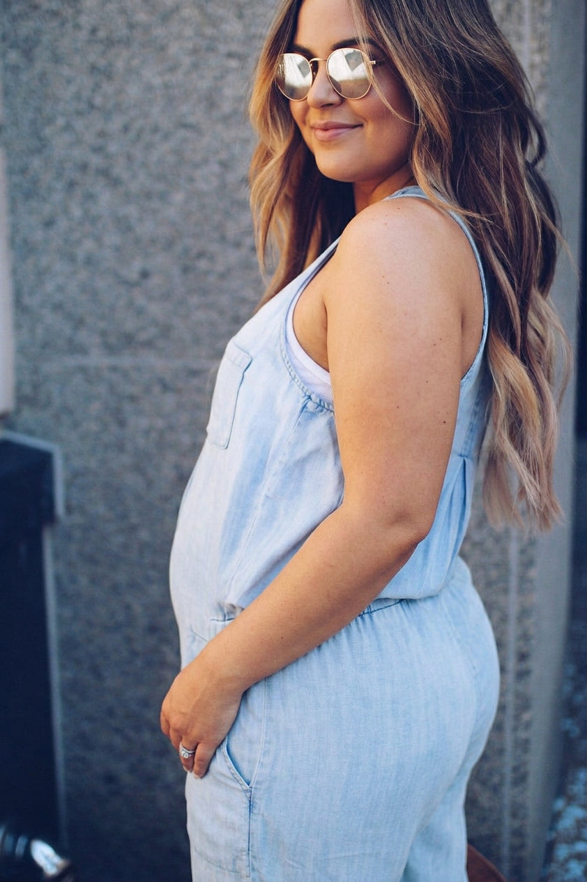 Catherine Denim Jumpsuit - Plus size model