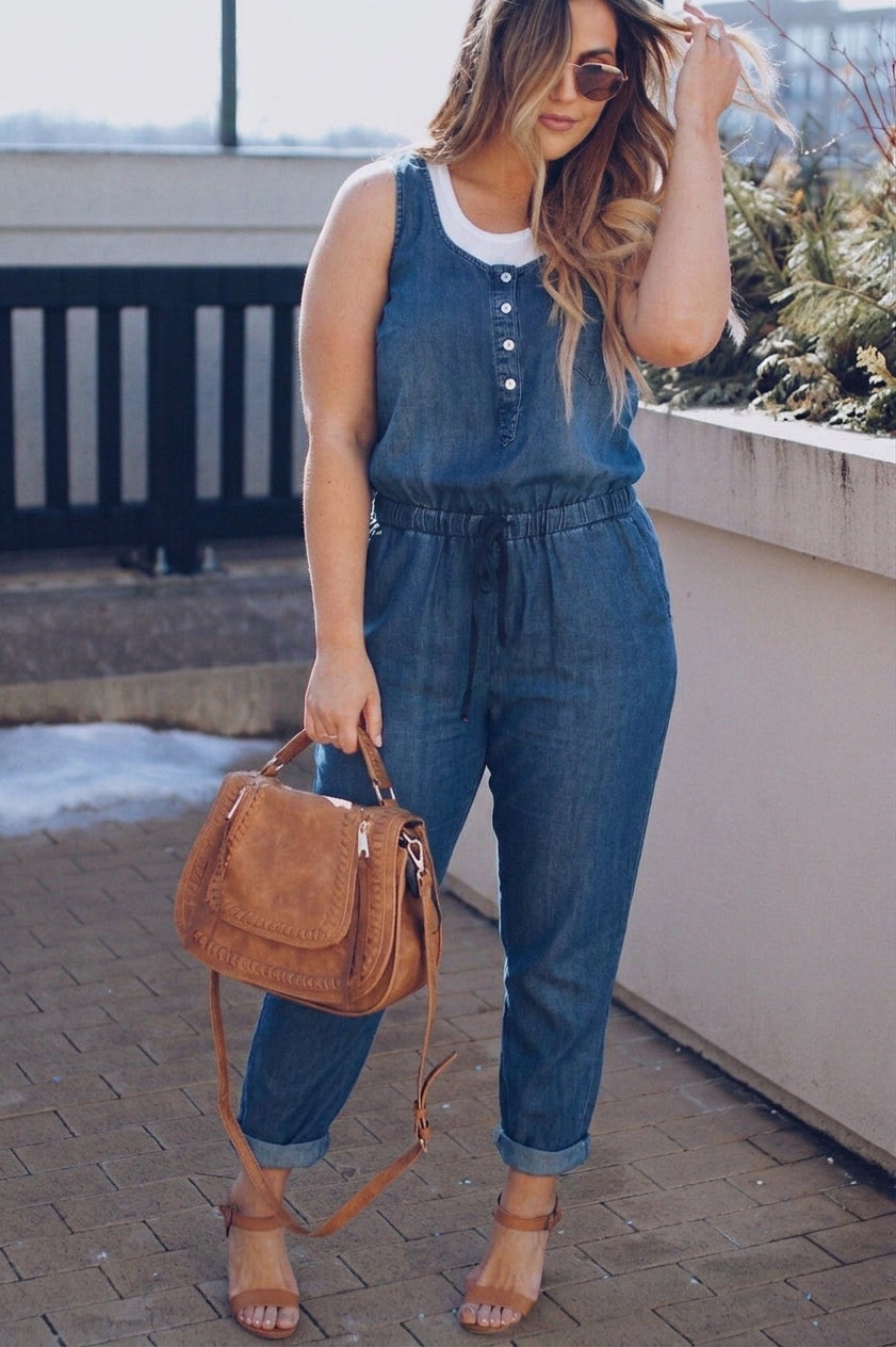 Catherine Denim Jumpsuit - Plus size model
