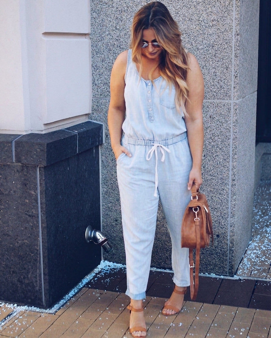 Catherine Denim Jumpsuit - Plus size model