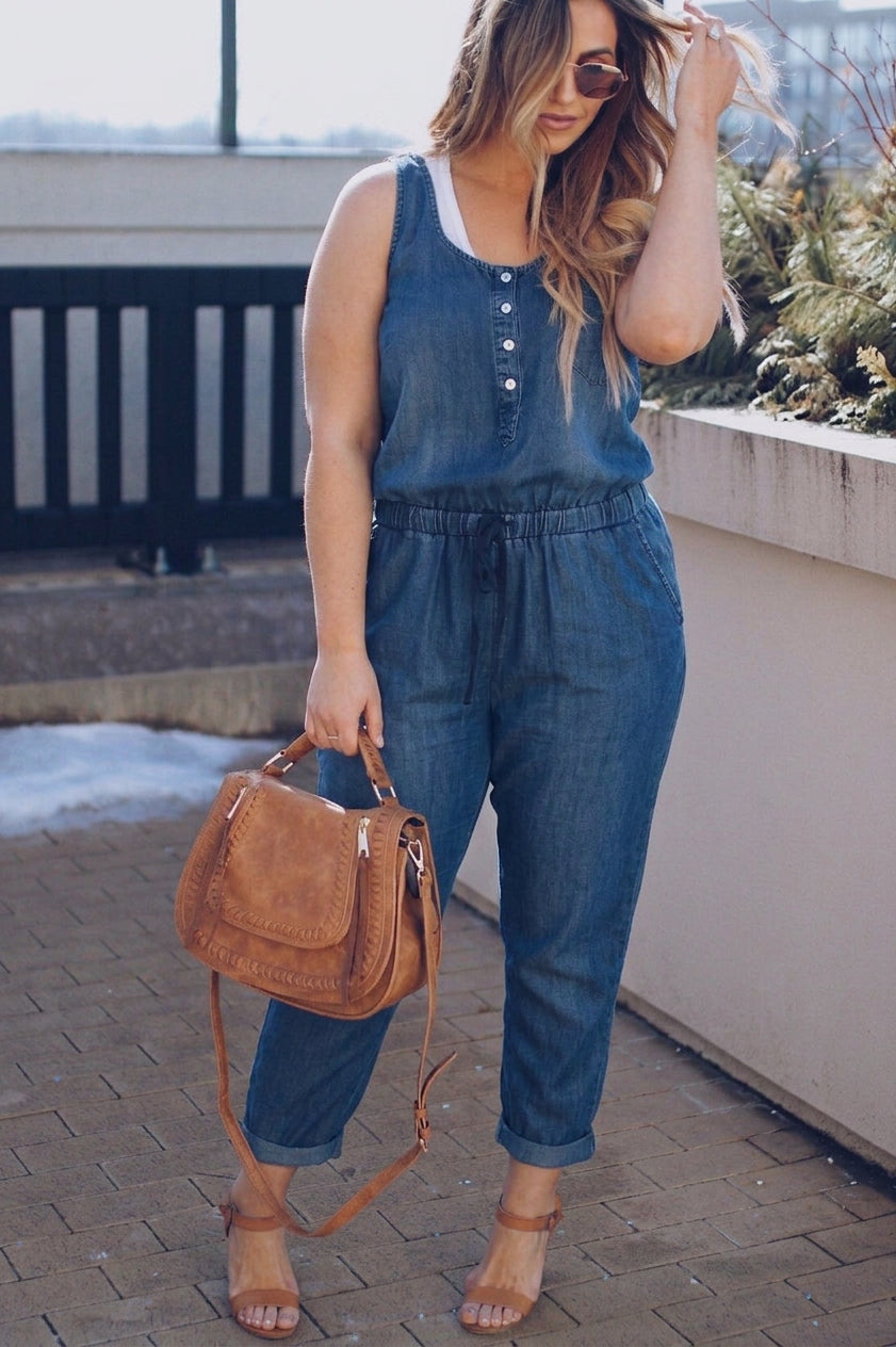 Catherine Denim Jumpsuit - Plus size model