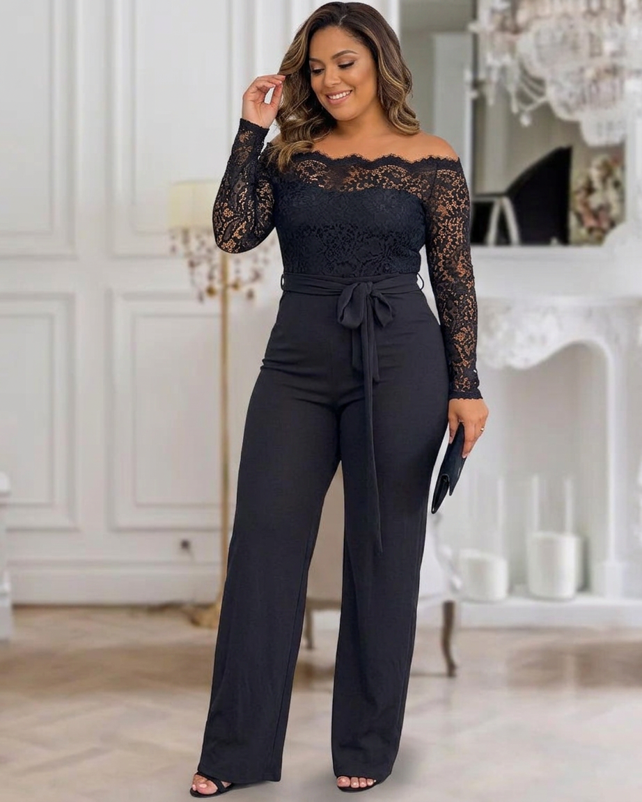 Charli - Off-Shoulder Lace Slim-Fit Jumpsuit - Plus size model