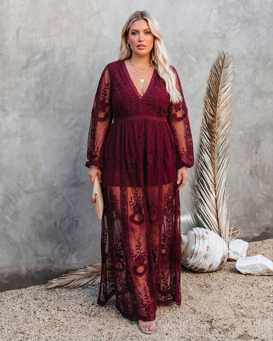 Claire Floor-Length V-Neck Dress: Elegant Flowing Silhouette - Plus size model