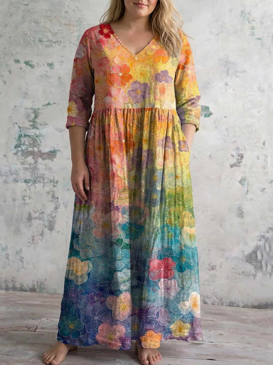 Solmira | Sunset Bloom Maxi Dress - Plus size model