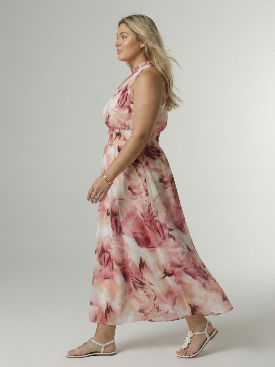 Sylin | Gathered Halter Midi Dress - Plus size model