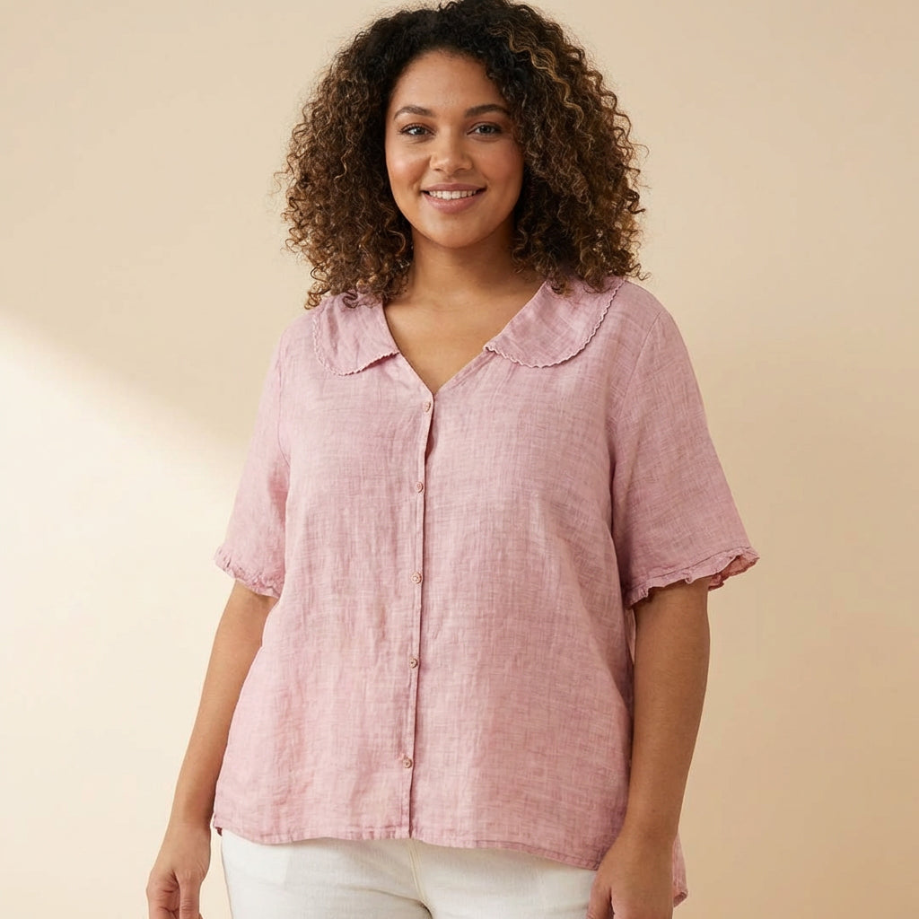 Kristi | Vintage Blouse with Button Detail - Plus size model