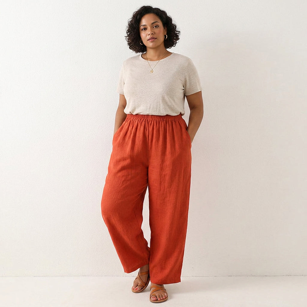 Amalia™ — Fluid Cotton and Linen Pants - Plus size model