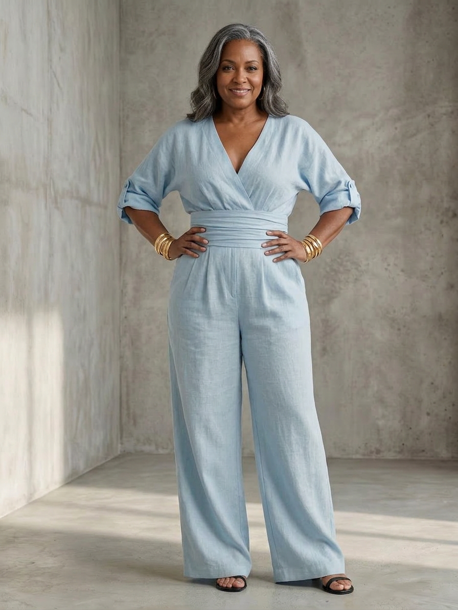 Wanda | Cross Front Wide Leg Jumpsuit - Plus size model