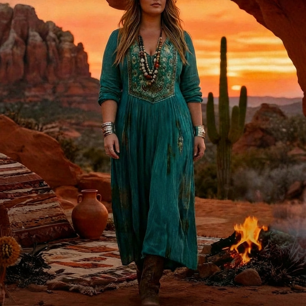 Scarlett | Vintage-Inspired Long Sleeve Casual Dress - Plus size model