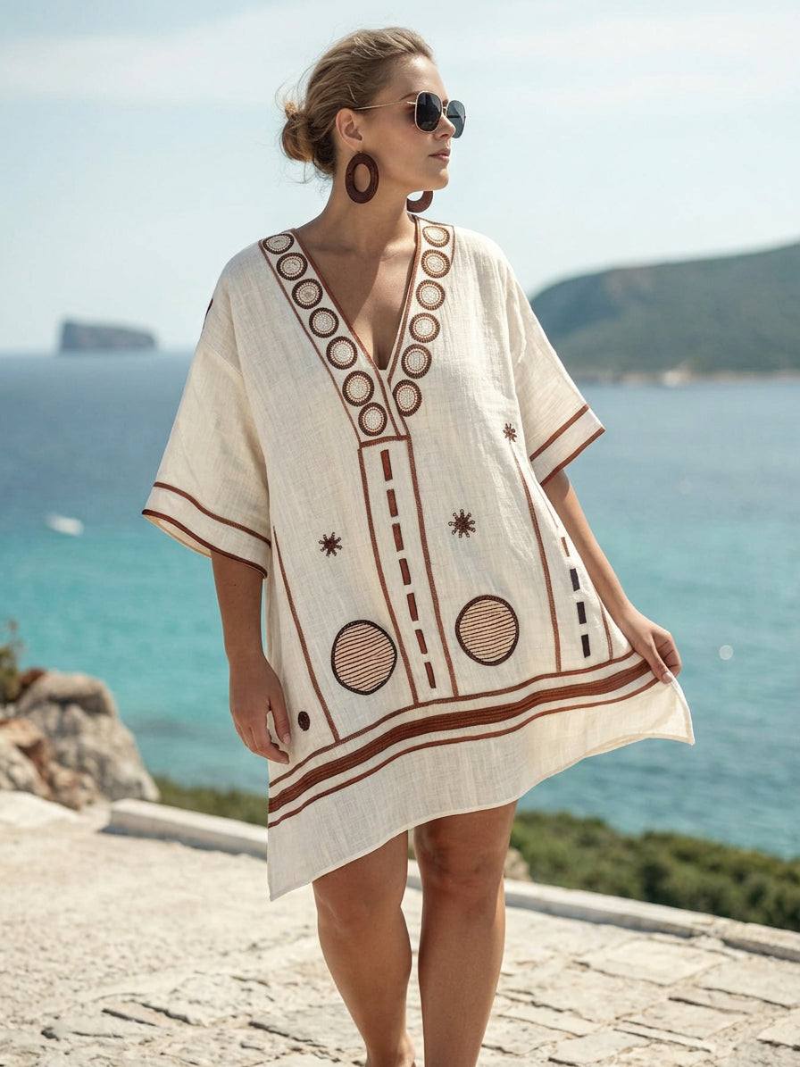 Alvora | Coastal Embroidered Mini Dress - Plus size model