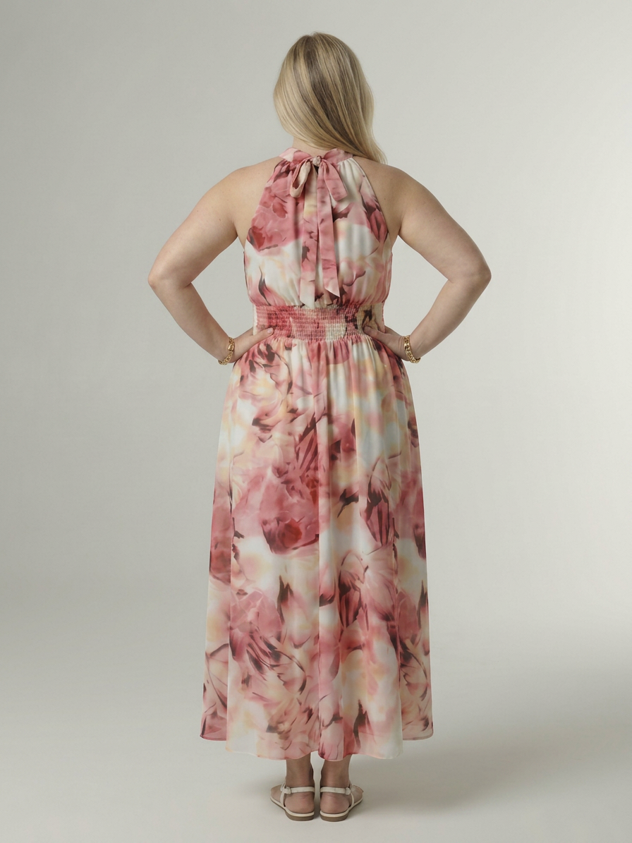 Sylin | Gathered Halter Midi Dress - Plus size model
