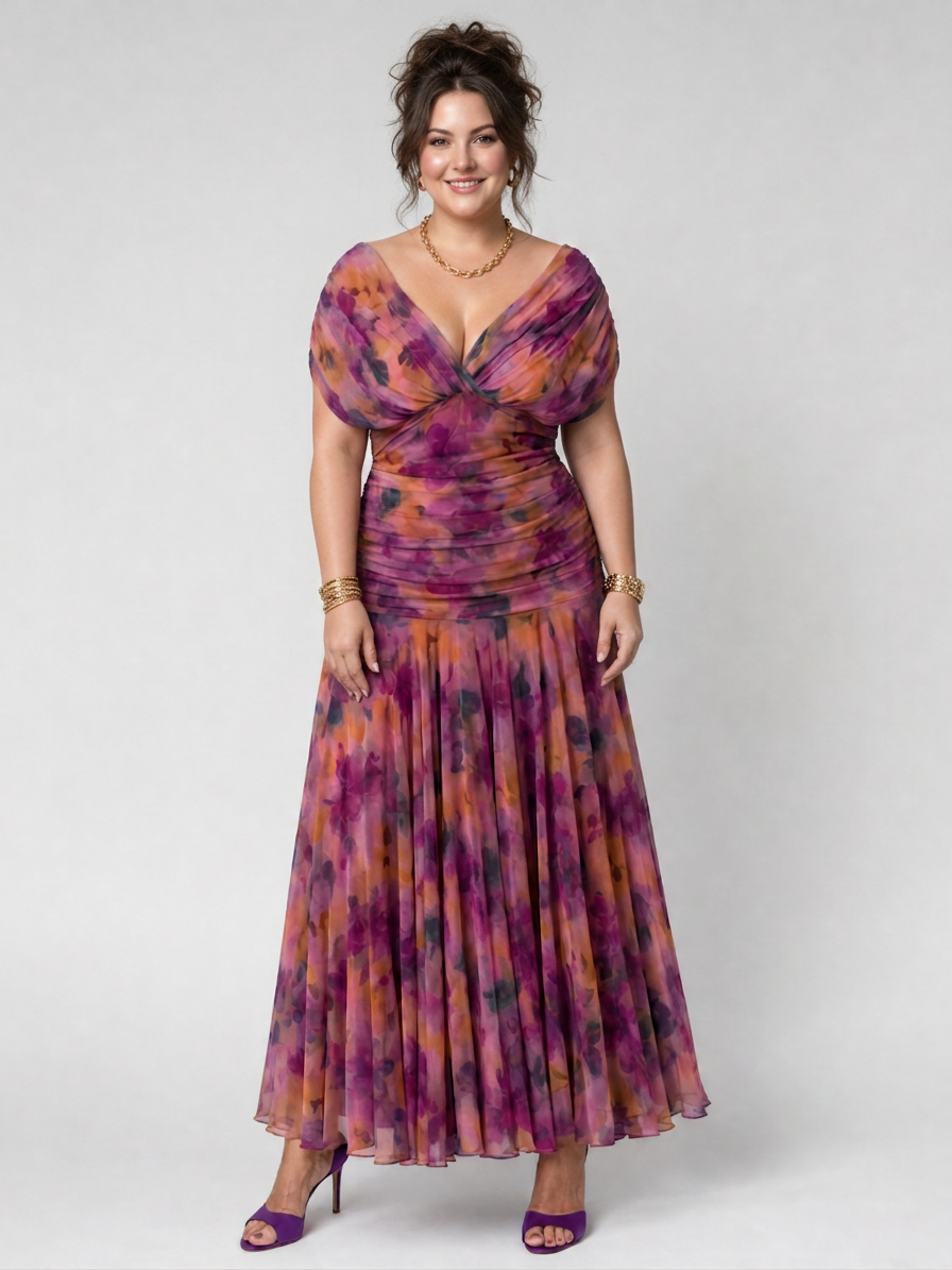 Calen | Off Shoulder Flow Midi Dress - Plus size model