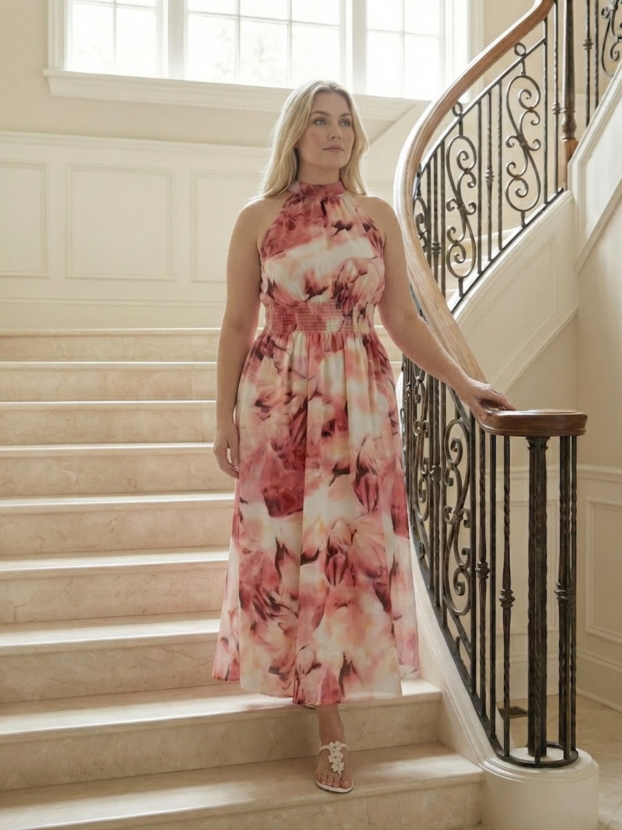 Sylin | Gathered Halter Midi Dress - Plus size model