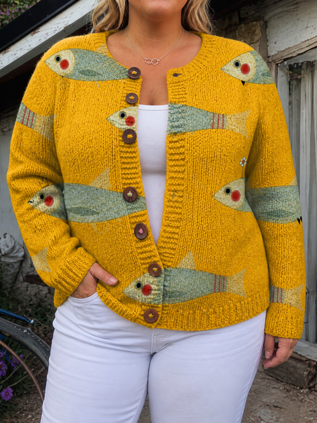 Anouk | Vintage Knit Cardigan Sweater - Plus size model