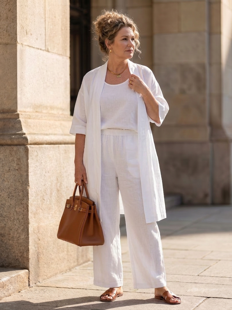 Yael | Three Piece Relaxed Top Pant Set - Plus size model