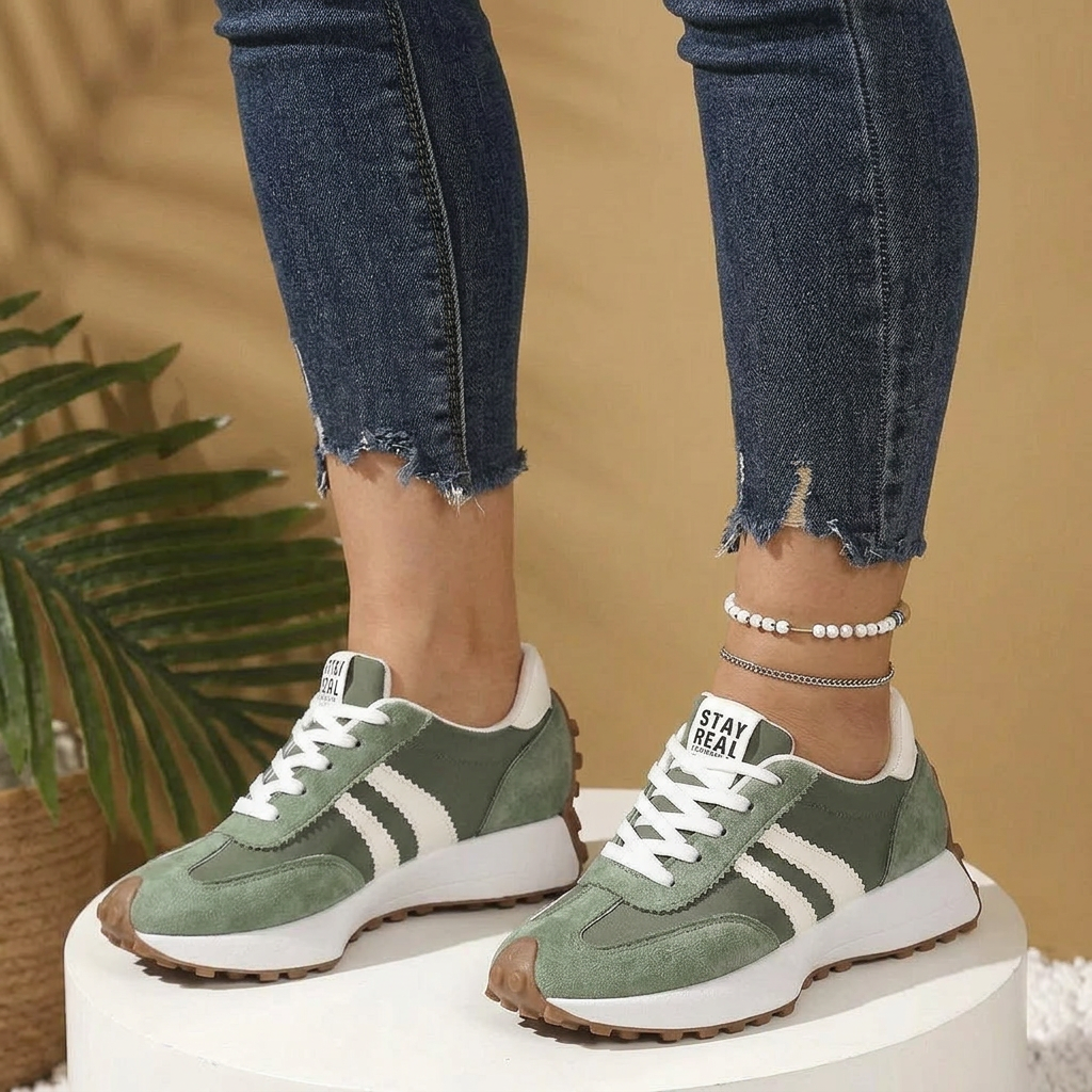 Women's Lace-Up Retro Low-Top Sneakers - Plus size model