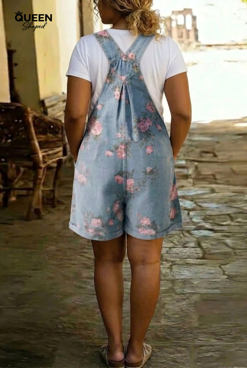 Judy | Vintage Washed Soft Cotton Feel Denim Floral Jumpsuit