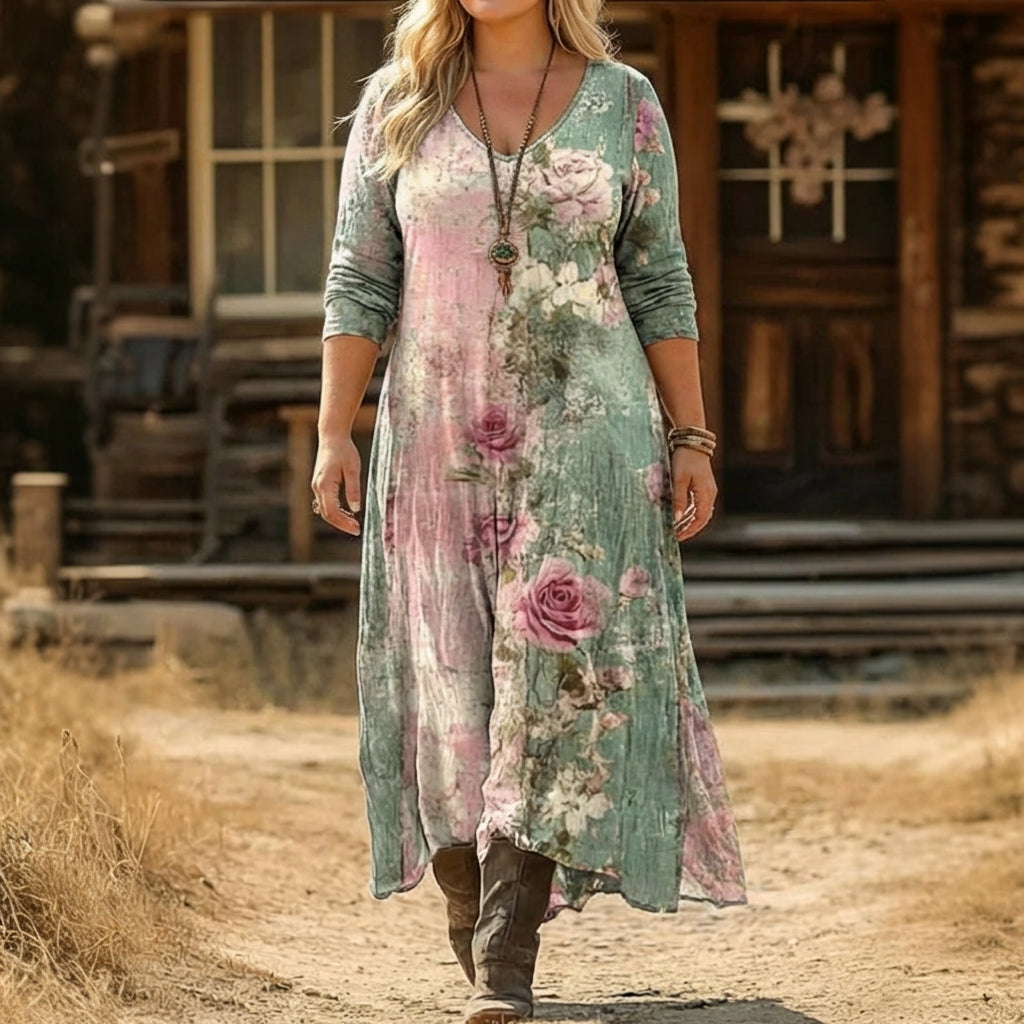 Emma | Vintage-Inspired Long Sleeve Casual Dress - Plus size model